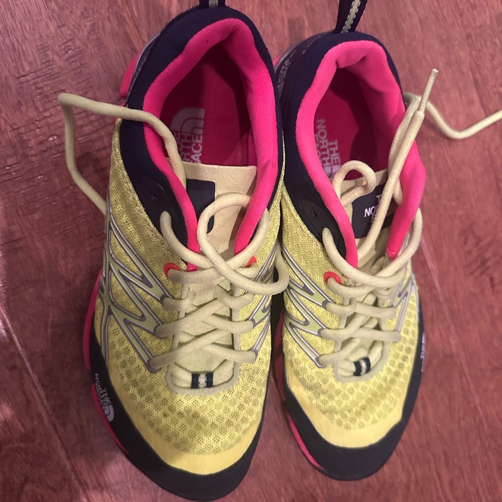 The North Face Women's Vibrant Yellow and Pink Sneakers